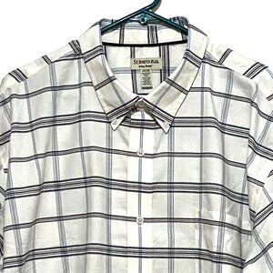 St. Johns Bay Iron Free Plaid Button Front‎ Shirt XXL White Dress Casual Career